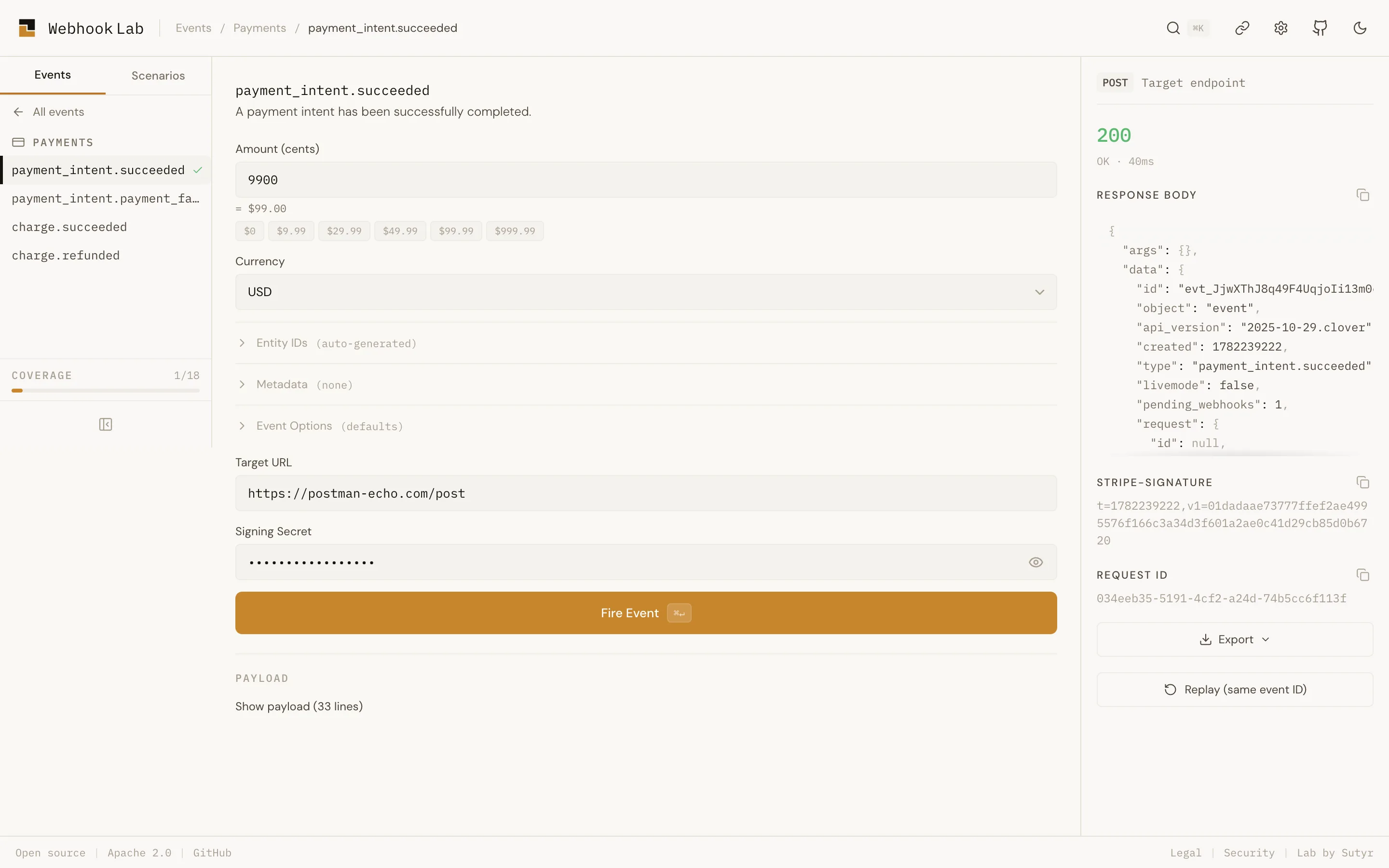 Webhook Lab after firing