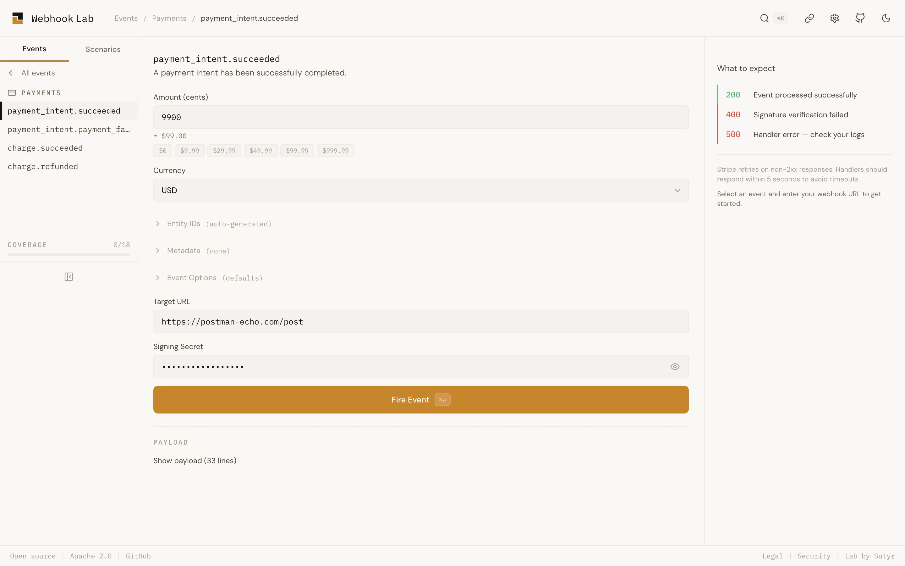 Webhook Lab before firing