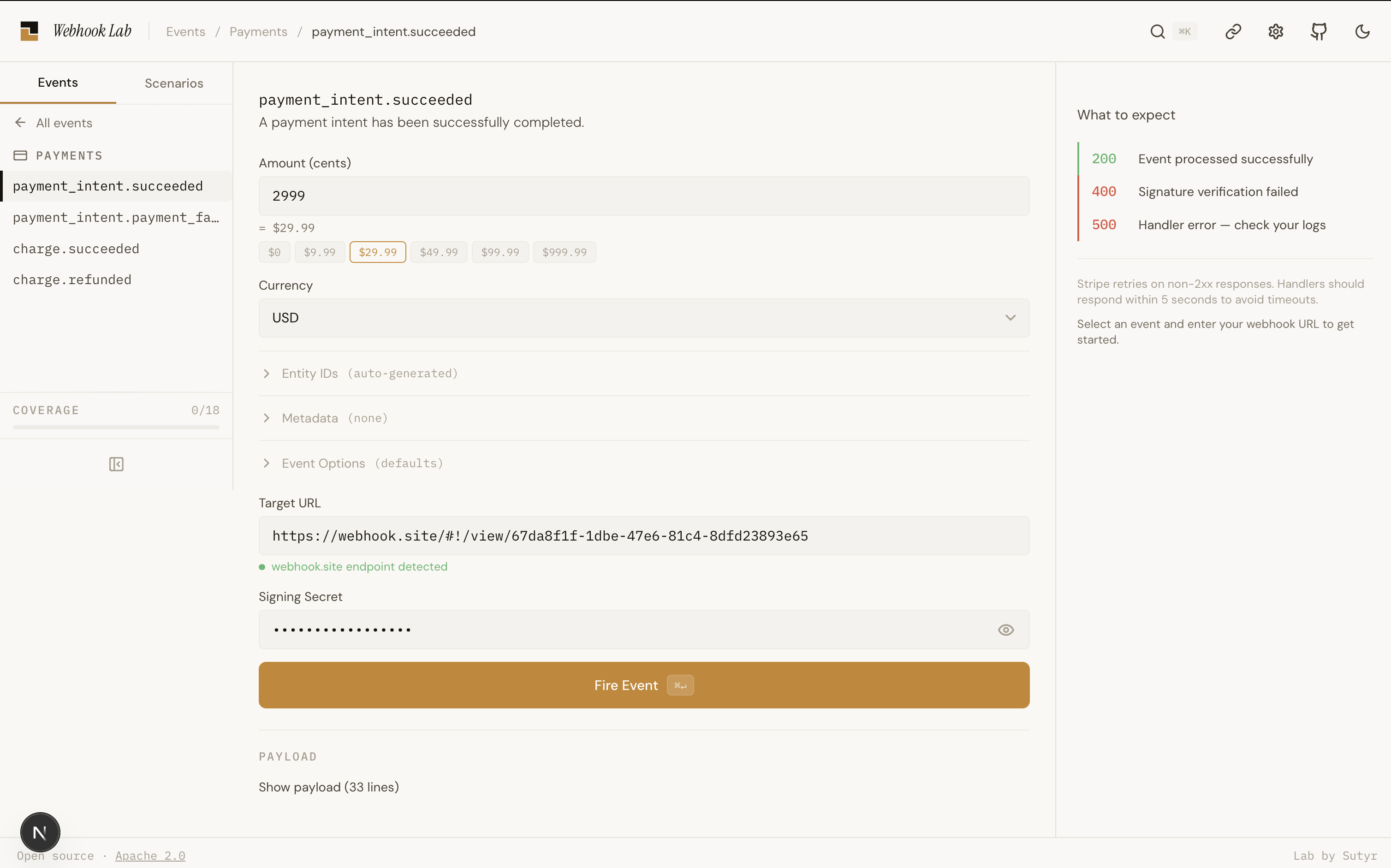 Webhook Lab — before firing